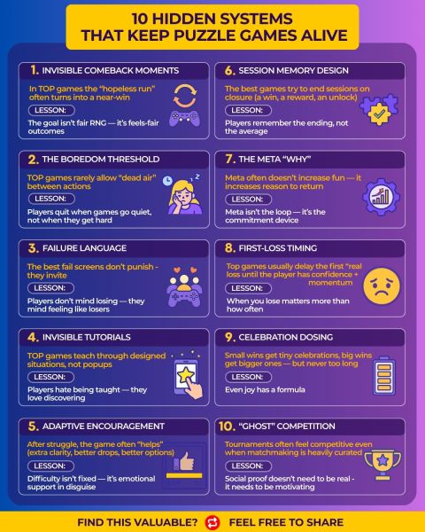 10个维系解谜游戏生命力的隐藏系统 🧩 我们花了几个月时间打造一款感觉…不太对劲的解谜游戏 机制扎实 美术尚可 但游戏始终未能"引爆" 直到后来我们才明白原因