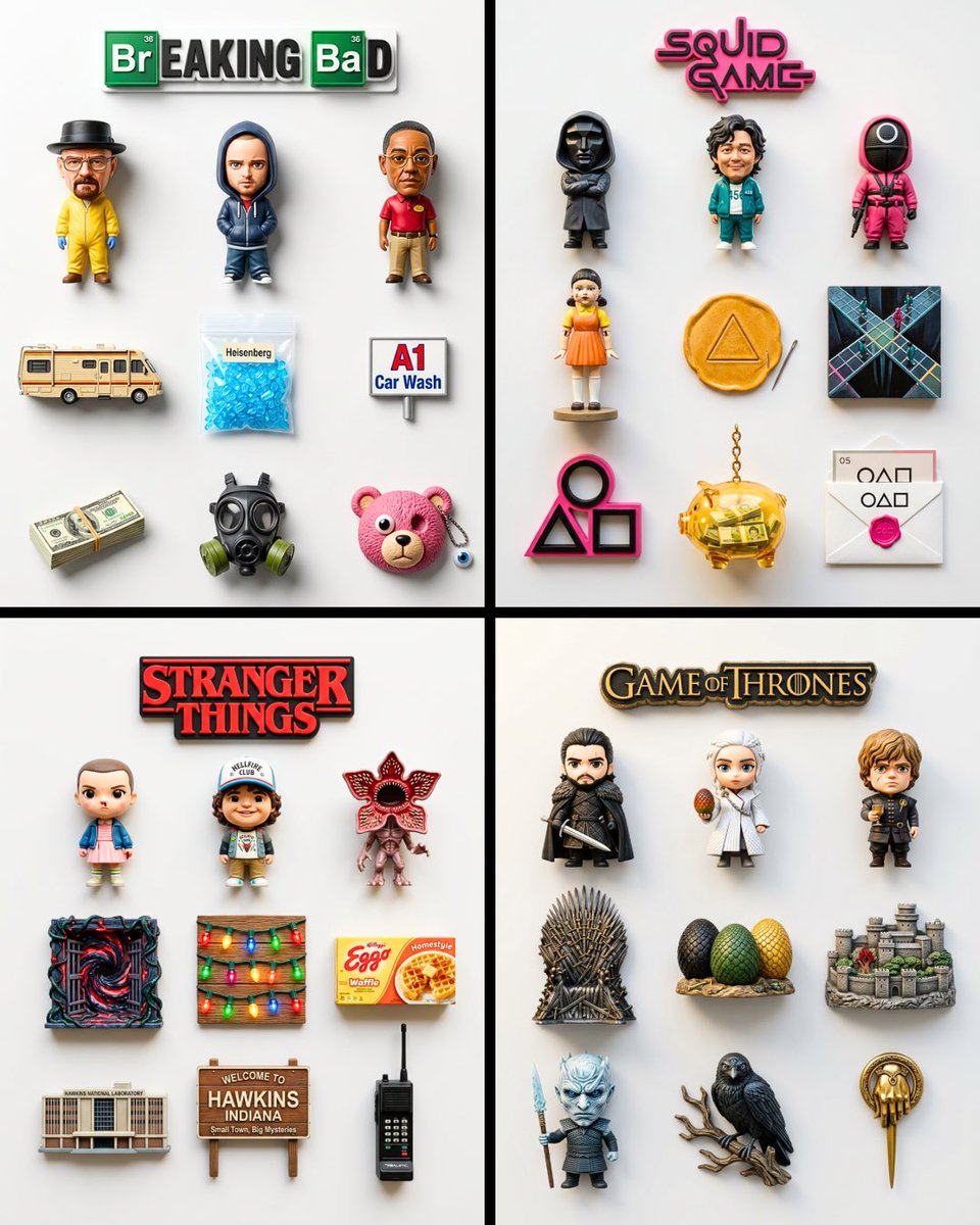 A flat-lay collection of exactly 9 hyper-realistic 3D res...