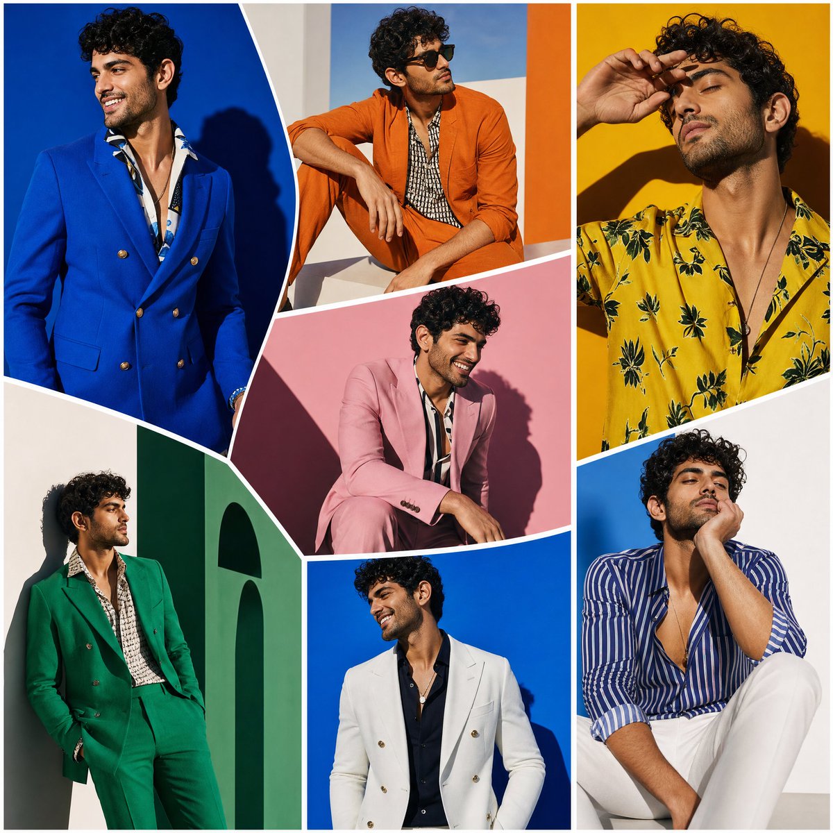 The SAME male model displayed across oversized random-sha...