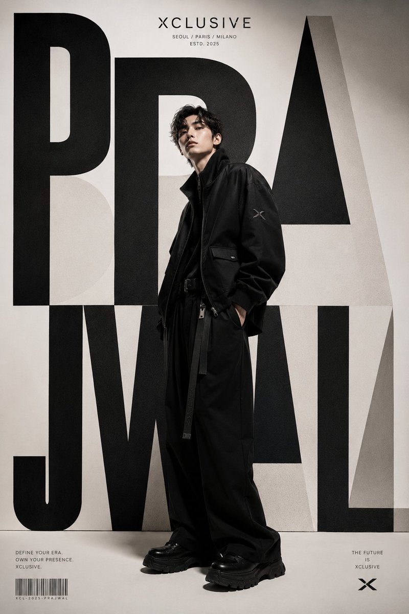 A world-class luxury fashion editorial poster for XCLUSIV...