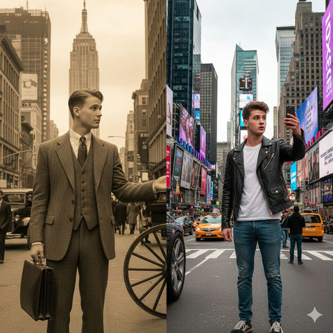 穿越百年的纽约街头跨时空重逢